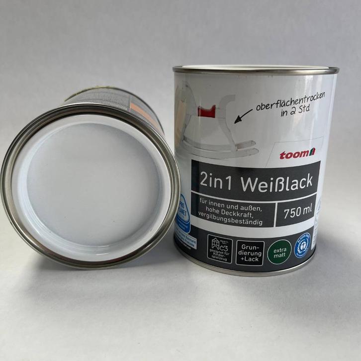 Toom 2 in 1 Verf Lak Binnen Buiten Wit Extra Mat 750ml, Doe-het-zelf en Verbouw, Verf, Beits en Lak, Nieuw, Lak, Minder dan 5 liter