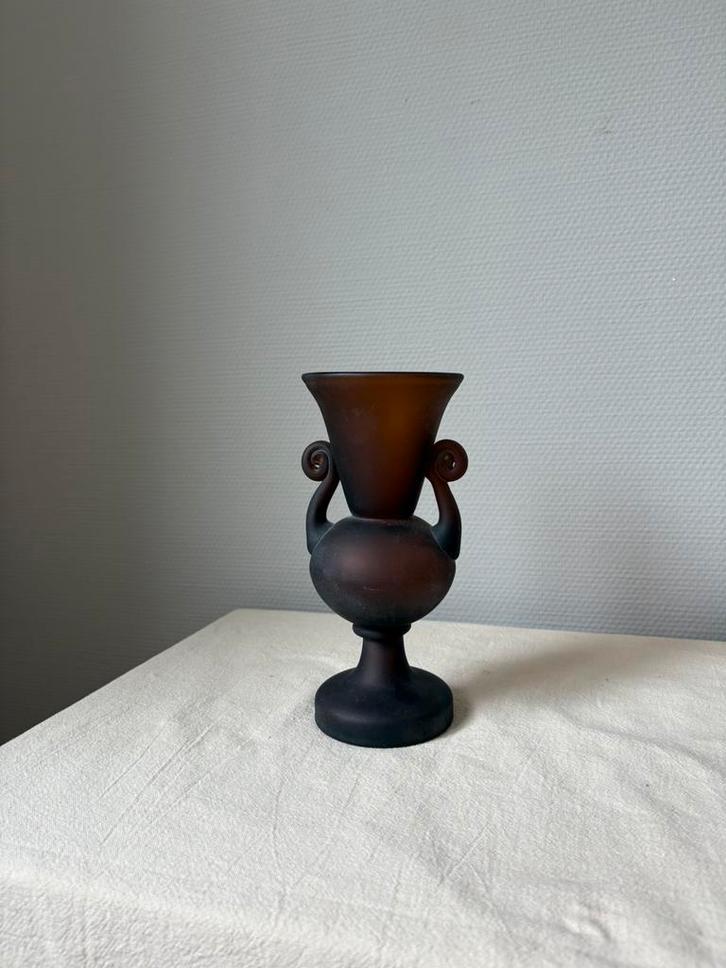 Vintage glas bruin amberkleurig Murano vaas ‘amphora’ h21cm, Antiek en Kunst, Antiek | Vazen, Ophalen of Verzenden