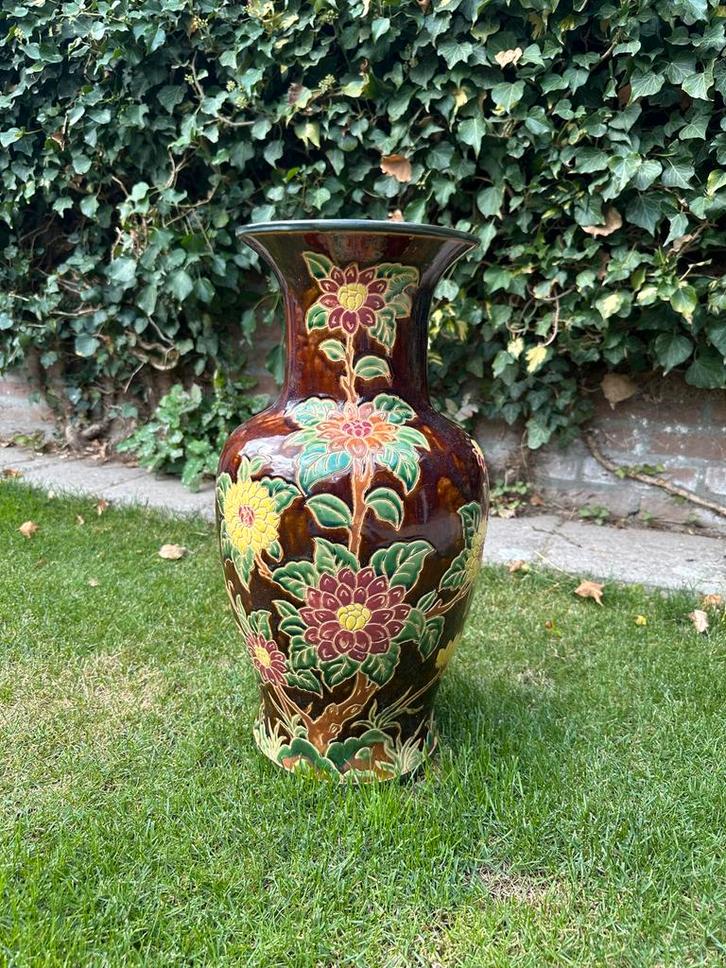 XL Vaas keramiek Antiek met Bloemen, Antiek en Kunst, Antiek | Vazen, Ophalen of Verzenden