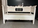 Oude houten bank met opbergruimte, Tuin en Terras, Ophalen, Gebruikt, Hout