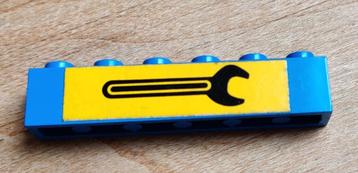 Lego Lego Brick 1 x 6 with Black Wrench on Yellow Background beschikbaar voor biedingen