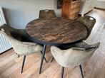 WOOOD Tablo eethoek teak metaal rond 120 incl stoelen, Ophalen, 100 tot 150 cm, Rond, Zo goed als nieuw