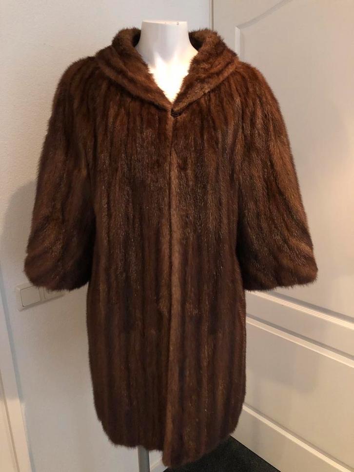 Vintage Bontjas met Verticale Strepen, Kleding | Dames, Jassen | Zomer, Gedragen, Maat 42/44 (L), Bruin, Ophalen of Verzenden