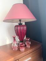 Set van 3 decoratieve roze glazen vaasjes, Overige kleuren, Ophalen of Verzenden, Minder dan 50 cm, Glas