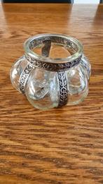 Glazen waxinelichthouder met zilveren details, Huis en Inrichting, Overige kleuren, Ophalen of Verzenden, Minder dan 50 cm, Glas