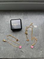 Nieuwe ketting / armband set Finaste met roze smileys goud, Overige materialen, Verstelbaar, Nieuw, Ophalen of Verzenden