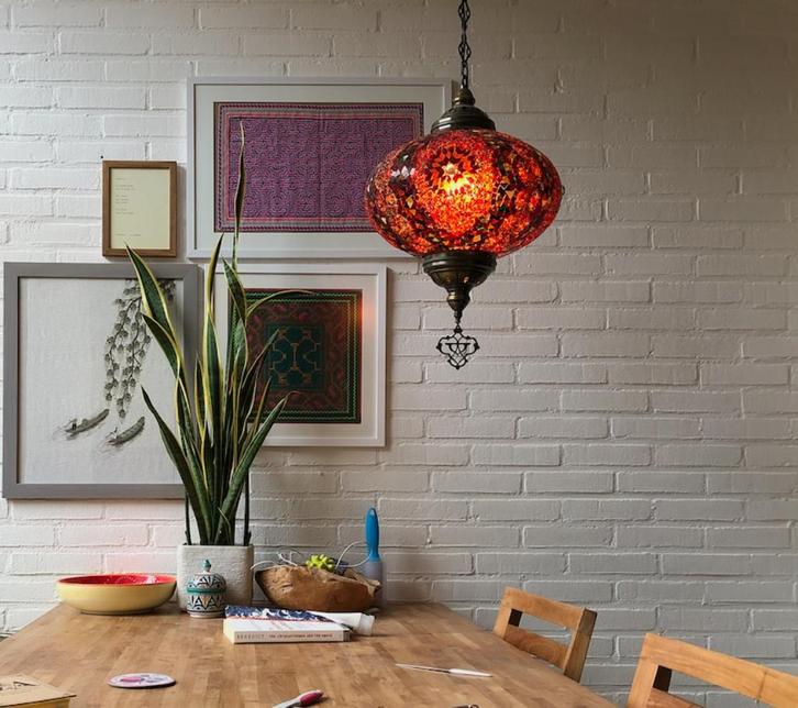 Oosterse hanglamp, Huis en Inrichting, Lampen | Hanglampen, Zo goed als nieuw, Minder dan 50 cm, Glas, Metaal, Ophalen