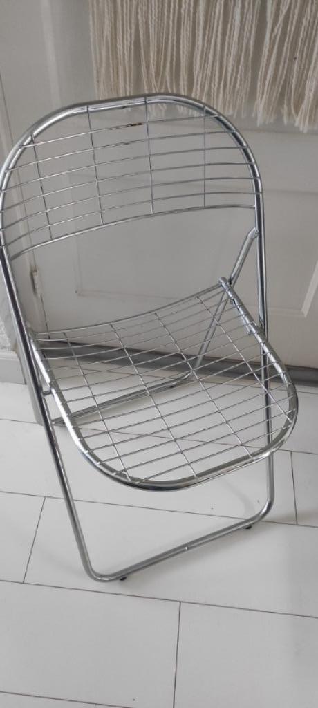 Vintage draadstalen metalen klapstoel Ikea chroomkleurig, Huis en Inrichting, Stoelen, Gebruikt, Eén, Metaal, Overige kleuren