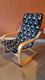 Ikea poang kinderstoel met kattenprint hoes, Ophalen, Hout, Gebruikt, Zwart