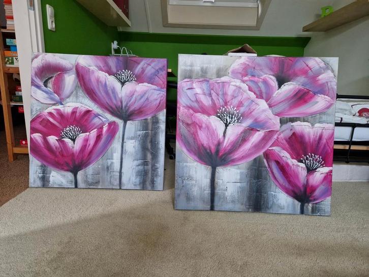 Bloemen Schilderijen Set, Antiek en Kunst, Kunst | Schilderijen | Klassiek, Ophalen