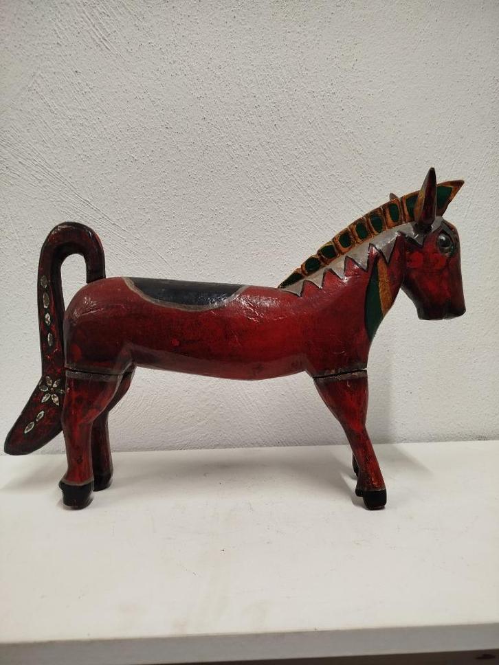Prachtig houten beeld- paard in authentieke Mexicaanse stijl, Verzamelen, Beelden en Beeldjes, Gebruikt, Dier, Ophalen of Verzenden