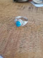 Tibetaans zilveren ring met druppelvormige turquoise mt 18, Sieraden, Tassen en Uiterlijk, Antieke sieraden, Ophalen of Verzenden