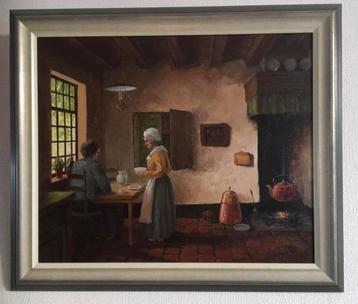 Schilderij oud hollands tafereel beschikbaar voor biedingen