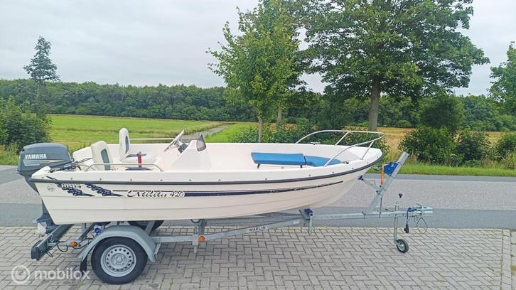 Hille | Utility 420 | Yamaha | 15 pk | 4 takt | Powertrim, Watersport en Boten, Vis- en Consoleboten, Gebruikt, Benzine, Polyester