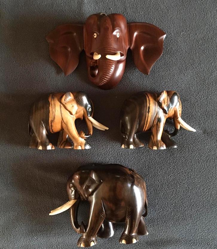 Vintage Antieken Ebben Houten Olifanten mét alle slagtanden, Antiek en Kunst, Antiek | Woonaccessoires, Ophalen