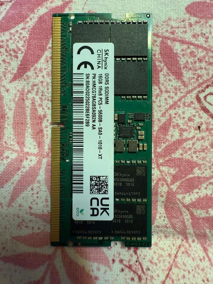 16GB DDR5 SODIMM Laptop Geheugen, Computers en Software, RAM geheugen, Gebruikt, Laptop, 16 GB, DDR5, Ophalen of Verzenden