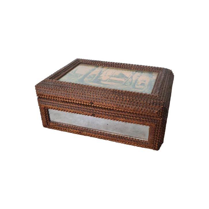 Antiek tramp art juwelen kistje, 2e helft 19e eeuw, Antiek en Kunst, Antiek | Woonaccessoires, Ophalen of Verzenden