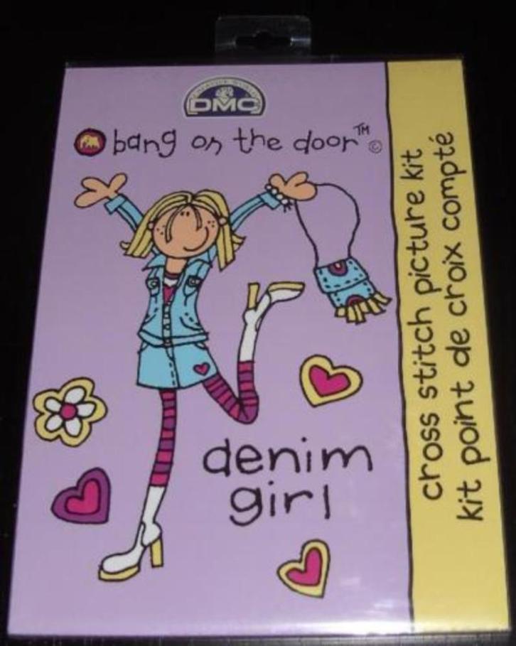 Borduurpakket Bang On The Door - Denim Girl (NIEUW), Hobby en Vrije tijd, Borduren en Borduurmachines, Nieuw, Borduurpakket, Handborduren