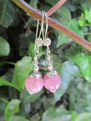 Oorbellen Arielle agaat roze-swarovski kristal zilver beschikbaar voor biedingen