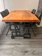 Eettafel met leren stoelen, Ophalen, Gebruikt, 100 tot 150 cm, Eikenhout