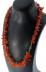 Bloedkoraal antieke ketting stokjes takjes 14k slot goud, Verzenden, Goud, Ketting, Met edelsteen