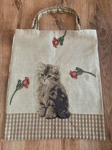 ️❤️SCHATTIG️❤️ gobelin tasje met poesje en bloemen beschikbaar voor biedingen