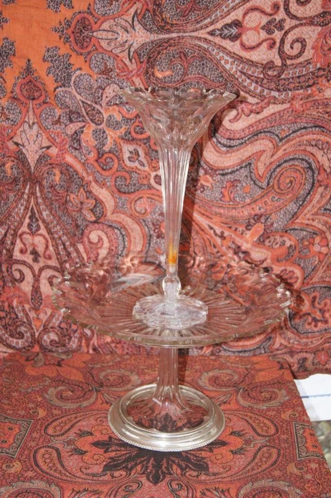 Etagere ( Ge etst op zilveren voet, Antiek en Kunst, Antiek | Glas en Kristal, Ophalen of Verzenden