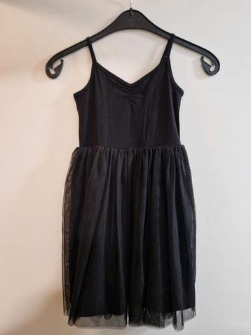 Zwart jurkje met dubbellaags tule rokje, maat 134/140, H&M