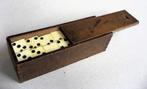 Antiek dominospel, been en ebbenhout in schuifdoos, Ophalen of Verzenden