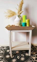 Brocante witte bijzettafeltje, Ophalen, Minder dan 55 cm, Gebruikt, Rond