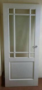 Opdek binnendeur facet glas ruiten wit hout linksdraaiend, Doe-het-zelf en Verbouw, Deuren en Horren, Ophalen, 80 tot 100 cm, Binnendeur