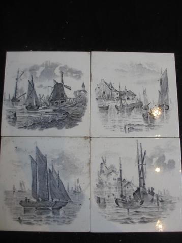 4 antieke tegels 15x15cm H Gilliot & Cie Hemiksem jaren 30 beschikbaar voor biedingen