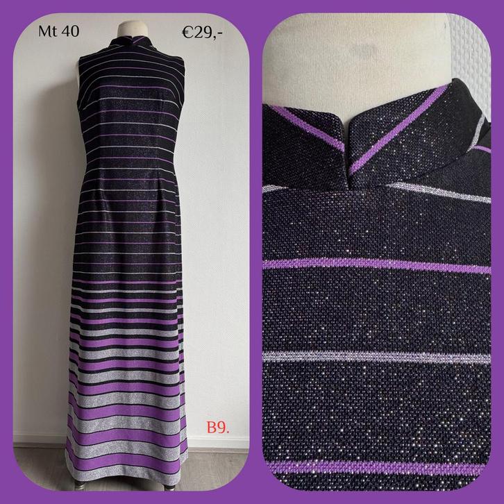 B9. Vintage feestjurk mt 40, Kleding | Dames, Jurken, Gedragen, Maat 38/40 (M), Paars, Onder de knie, Verzenden