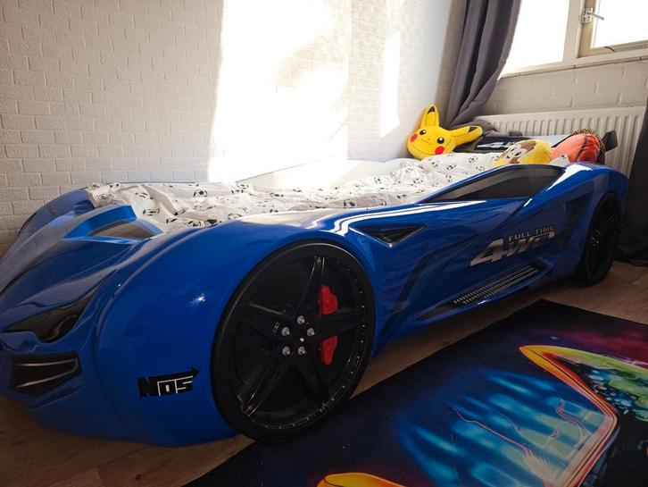 Autobed blauw, Kinderen en Baby's, Kinderkamer | Bedden, Gebruikt, 180 cm of meer, 85 tot 100 cm, Ophalen of Verzenden