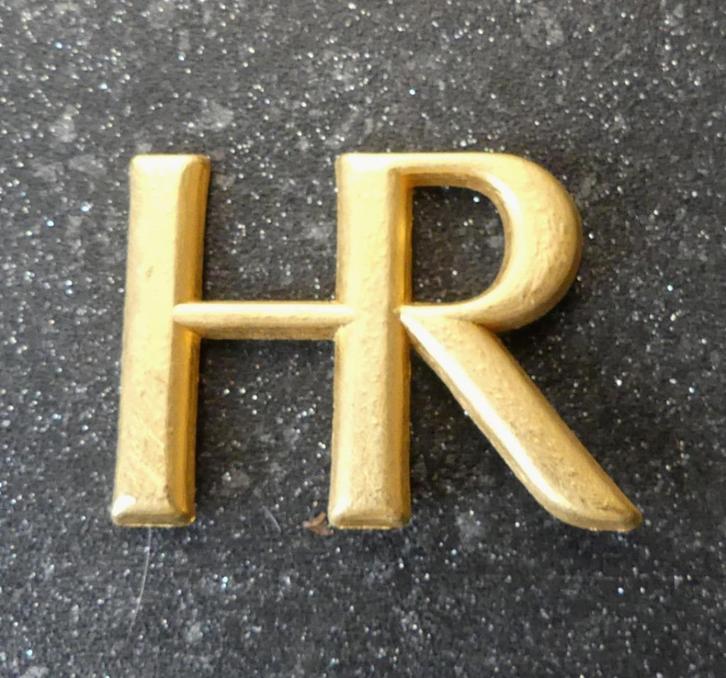 Helena Rubinstein broche HR broche goudkleurig, Sieraden, Tassen en Uiterlijk, Broches, Gebruikt, Overige materialen, Goud, 4 tot 7 cm