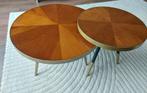 Luxe chique salontafels ronde tafels walnoot hout goud zwart, 50 tot 100 cm, Minder dan 50 cm, Rond, Zo goed als nieuw