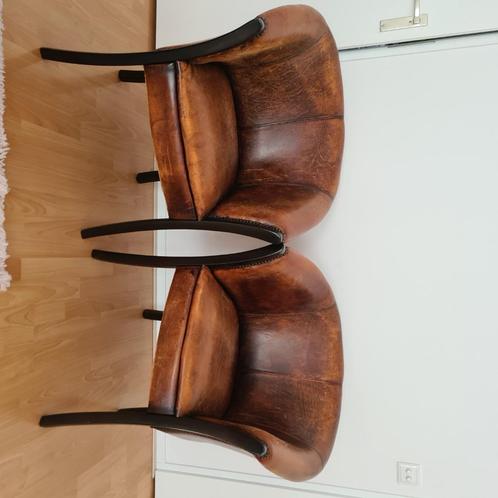 Vintage schapenleren clubfauteuils set, Huis en Inrichting, Fauteuils, Gebruikt, Hout, Leer, 75 tot 100 cm, Ophalen