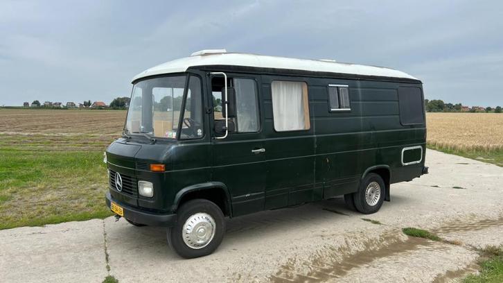Mercedes 508D camper, Auto's, Bestelauto's, Particulier, Mercedes-Benz, Diesel, Handgeschakeld, Origineel Nederlands, Groen, Achterwielaandrijving