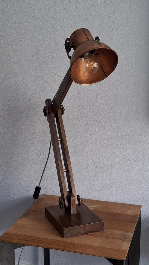 Tafellamp Robusto Koper, Huis en Inrichting, Lampen | Tafellampen, Zo goed als nieuw, 75 cm of meer, Hout, Metaal, Ophalen