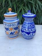 1 vintage keramiek apothekers pot met deksel en blauwe pot, Ophalen of Verzenden