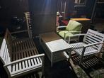 Witte houten lounge set met groene kussenset, Tuin en Terras, Tuinsets en Loungesets, Ophalen, Gebruikt, Hout
