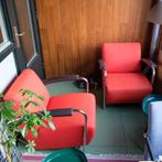 Twee fauteuils Leolux Scylla oranje in stof en leer, Huis en Inrichting, Fauteuils, Ophalen of Verzenden, Zo goed als nieuw, 75 tot 100 cm