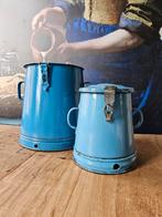 Antiek brocante vintage Frans blauwe emaille bak  ton emmer, Ophalen of Verzenden