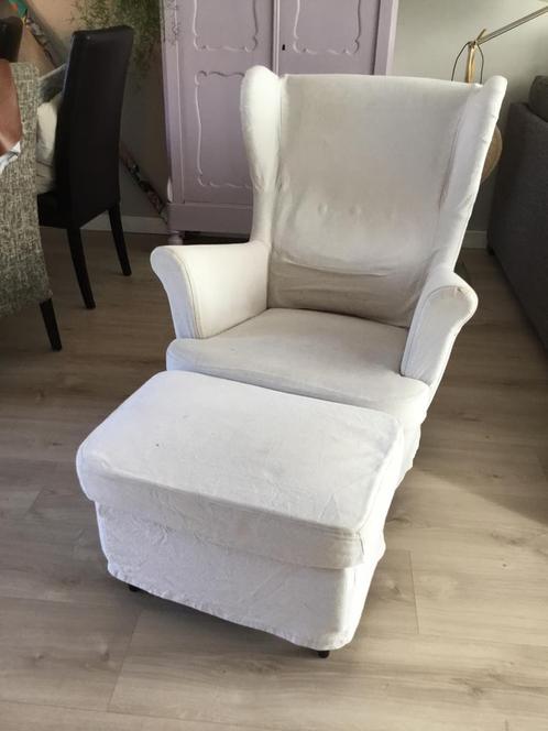 Ikea strandmon fauteuil in antraciet grijs en linnen hoes, Huis en Inrichting, Fauteuils, Gebruikt, Stof, Ophalen