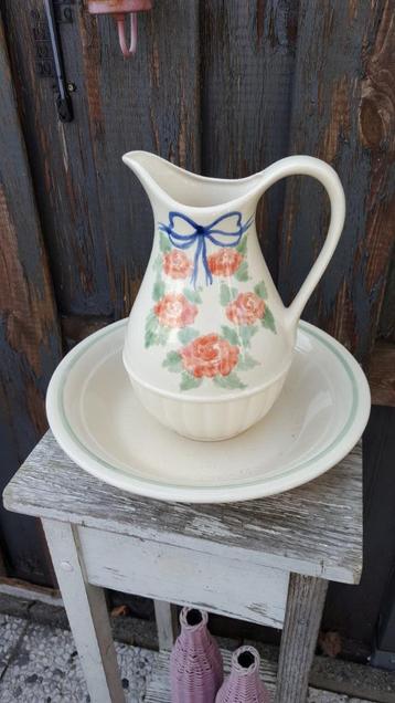 Brocante Lampetset, lampetstel, waterkan en schaal. B2 beschikbaar voor biedingen