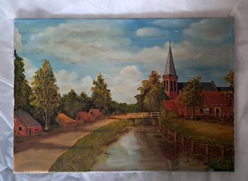 Olieverfschilderij Kortenhoefs Landschap met Kerk beschikbaar voor biedingen