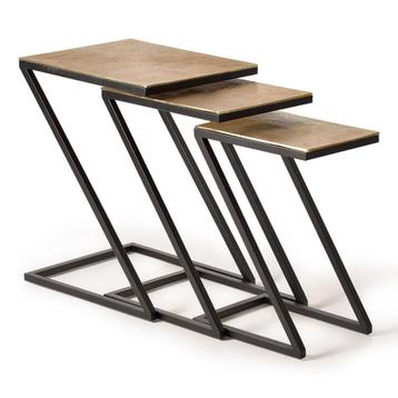 SET van 3 BIJZETTAFELS  goud aluminium blad zwart onderstel beschikbaar voor biedingen