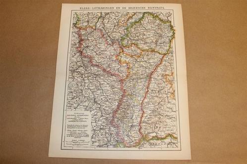Antieke kaart - Elzas-Lotharingen - Circa 1900, Boeken, Atlassen en Landkaarten, Zo goed als nieuw, Landkaart, Nederland, 1800 tot 2000
