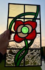 Glas in lood raam met bloem, Ophalen, Zo goed als nieuw, Glas in lood, Minder dan 80 cm