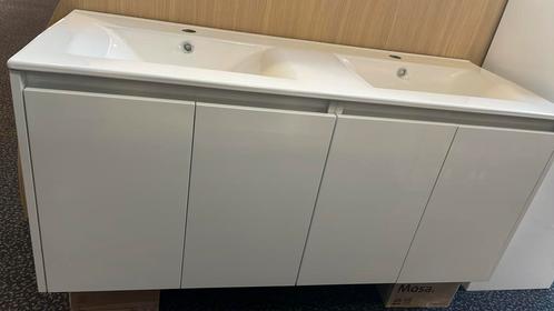 Dubbele wastafels 120 wit oak wengé en kolomkast wit op=op, Huis en Inrichting, Badkamer | Badkamermeubels, Nieuw, Minder dan 100 cm
